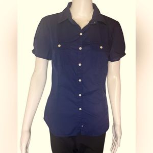 L.L. Bean dark blue button up blouse
